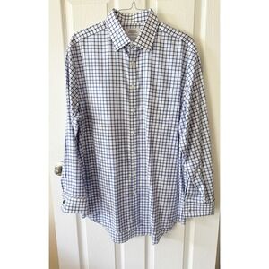 Charles Tyrwhitt Mens Blue White Check Non Iron Classic Fit Dress Shirt 17.5/35